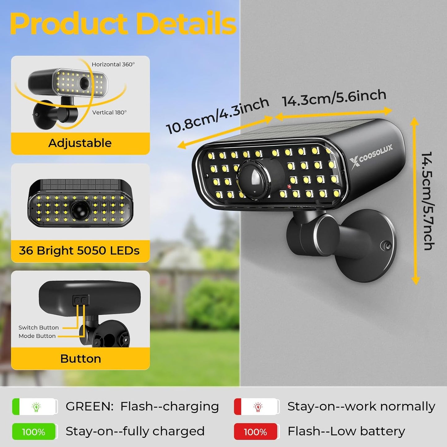 COOSOLUX Solar Motion Sensor Lights Outdoor