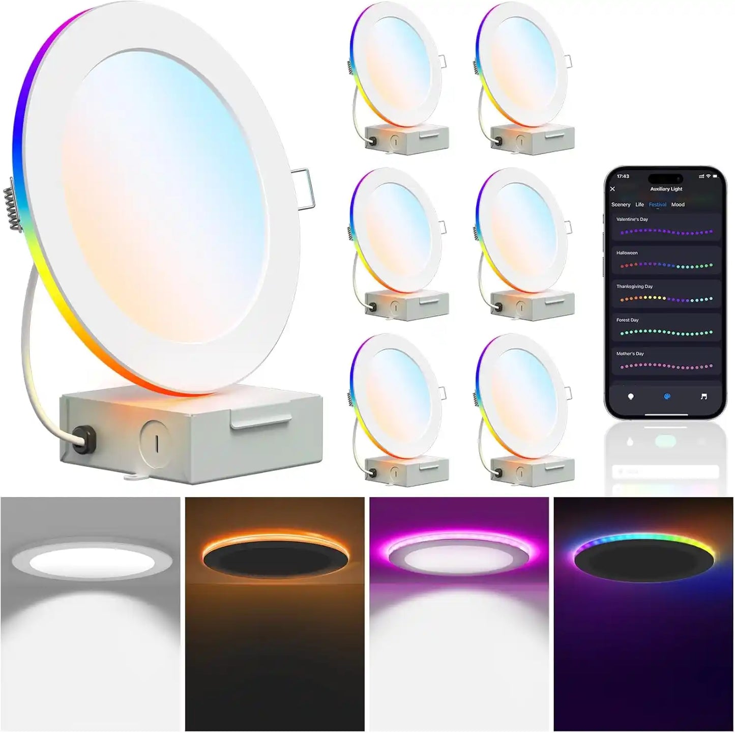 Tuya Smart Recessed Lights 6 Inch, 6Pack