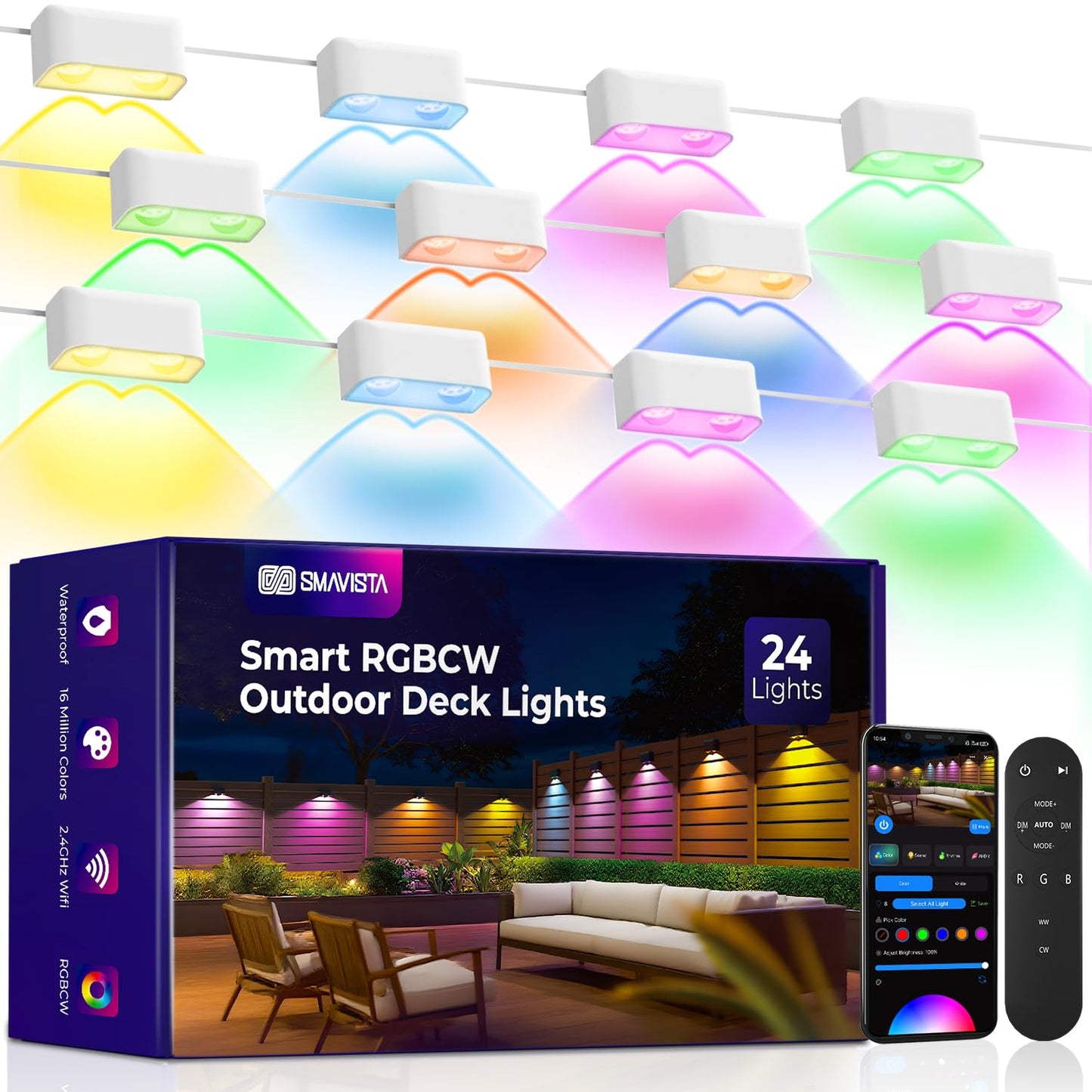 SMAVISTA Smart RGBCW Outdoor Deck Lights – Dual-Lens Waterproof LED Fence Lights with App & Voice Control