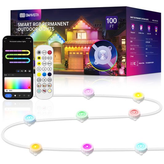 Smart Permanent Outdoor Lights, 100ft with 72 LED RGB String Lights, IP67 Waterproof Eaves Light with 44 Scene Modes for Easter Christmas Birthday Holiday Party Gift, APP/Voice/Remote Control