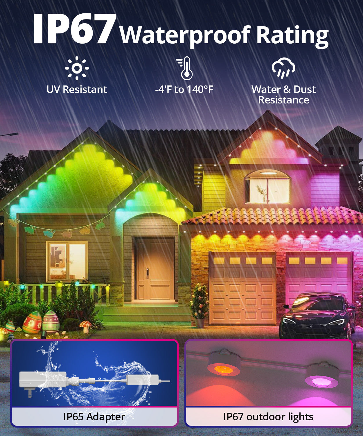 Smart Permanent Outdoor Lights, 100ft with 72 LED RGB String Lights, IP67 Waterproof Eaves Light with 44 Scene Modes for Easter Christmas Birthday Holiday Party Gift, APP/Voice/Remote Control