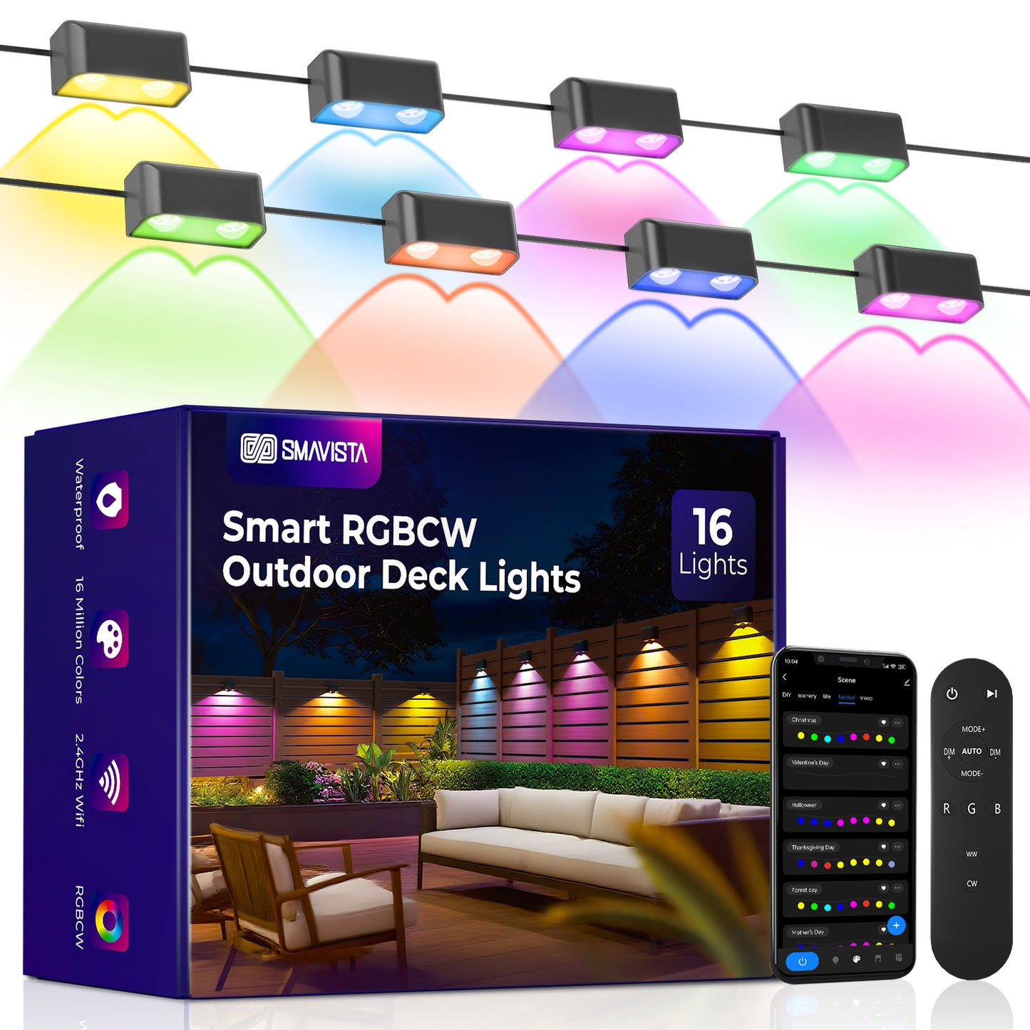 SMAVISTA Smart RGBCW Outdoor Deck Lights – Dual-Lens Waterproof LED Fence Lights with App & Voice Control