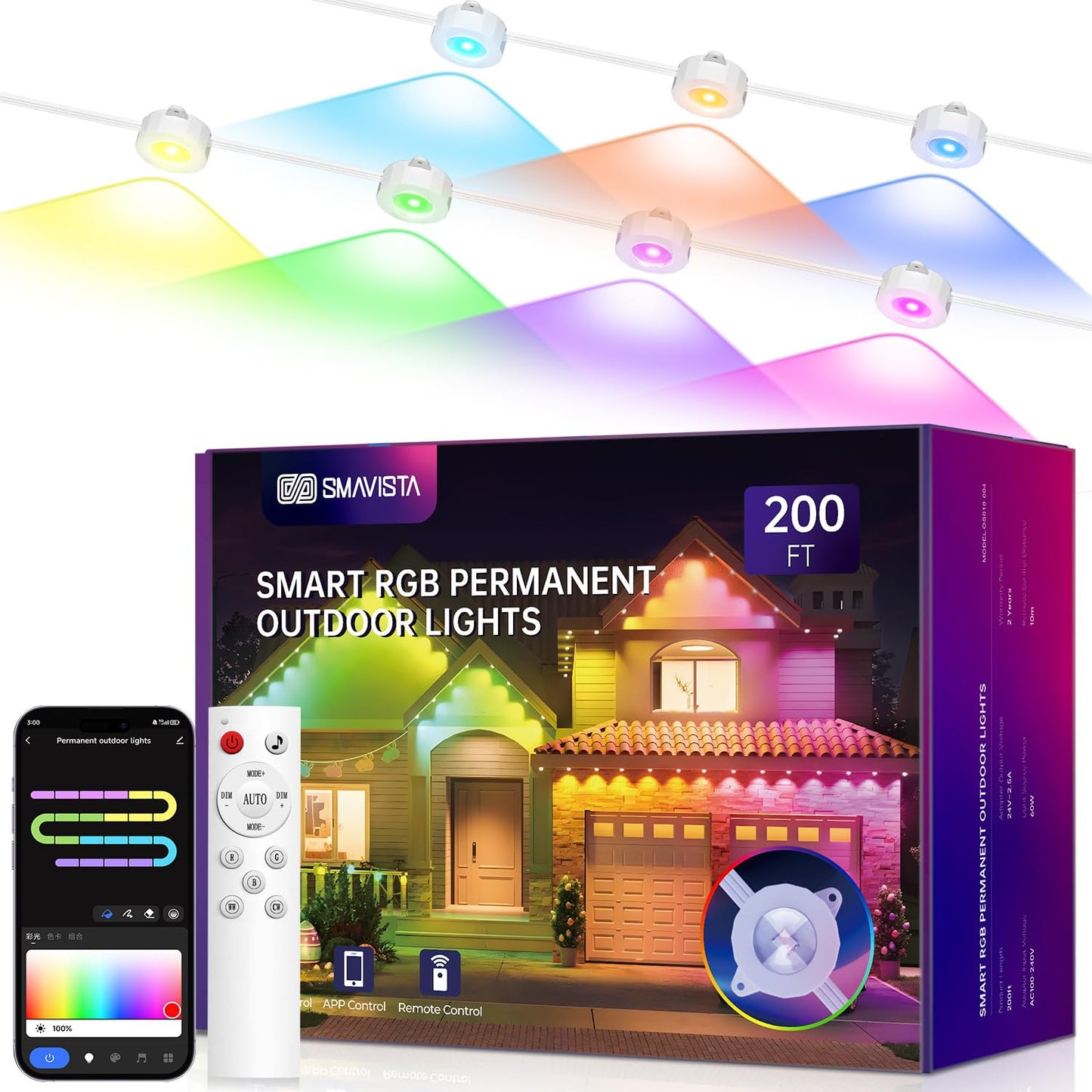 SMAVISTA Smart RGB Permanent Outdoor Lights – App, Voice & Remote Control