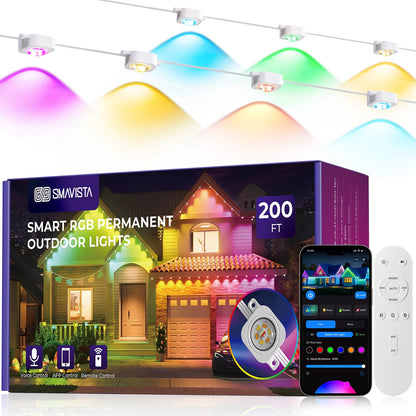 SMAVISTA Smart RGB Permanent Outdoor Lights, App & Voice Controlled Outdoor Eaves Lighting for Year-Round Decor