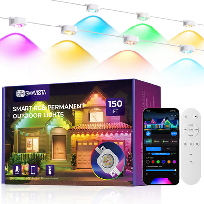 SMAVISTA Smart RGB Permanent Outdoor Lights, App & Voice Controlled Outdoor Eaves Lighting for Year-Round Decor