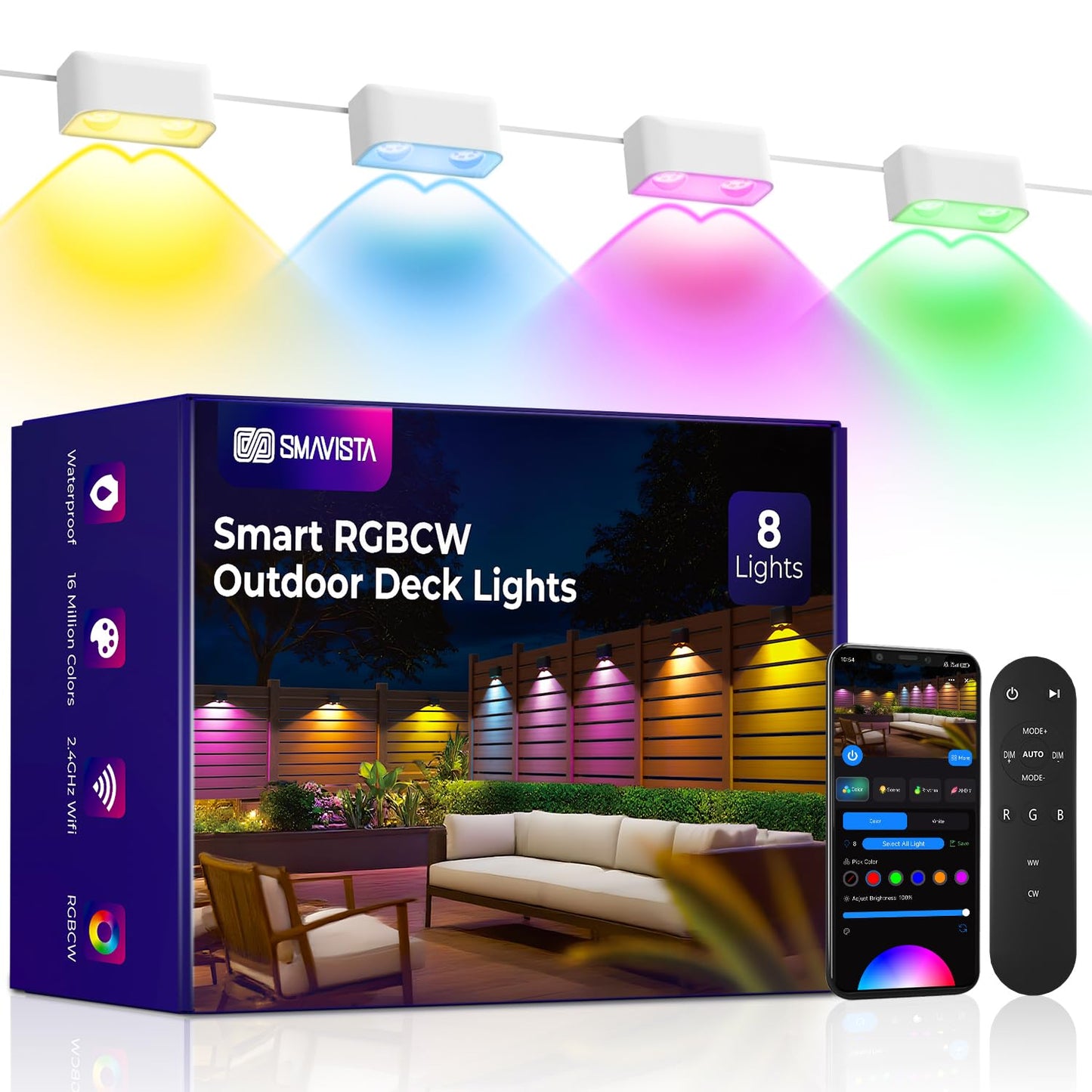 SMAVISTA Smart RGBCW Outdoor Deck Lights – Dual-Lens Waterproof LED Fence Lights with App & Voice Control