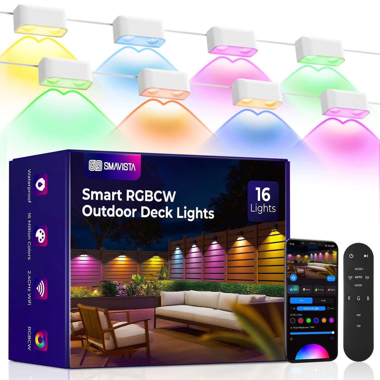 SMAVISTA Smart RGBCW Outdoor Deck Lights – Dual-Lens Waterproof LED Fence Lights with App & Voice Control