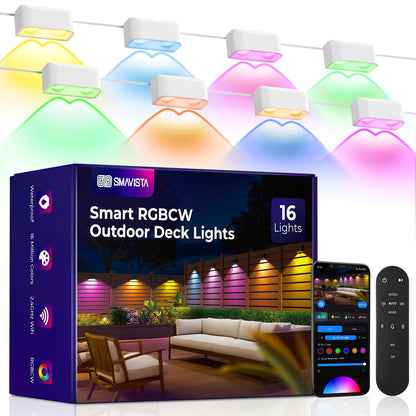 SMAVISTA Smart RGBCW Outdoor Deck Lights – Dual-Lens Waterproof LED Fence Lights with App & Voice Control