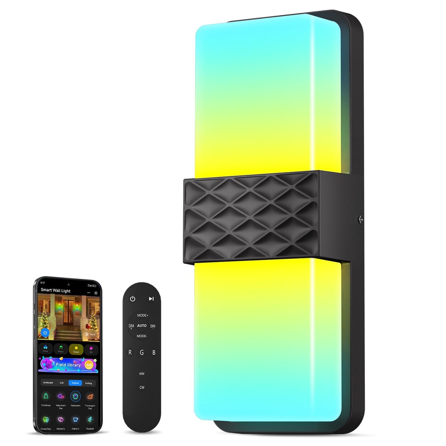 SMAVISTA Smart Outdoor Wall Light with RGB+IC Effects, App & Alexa Control