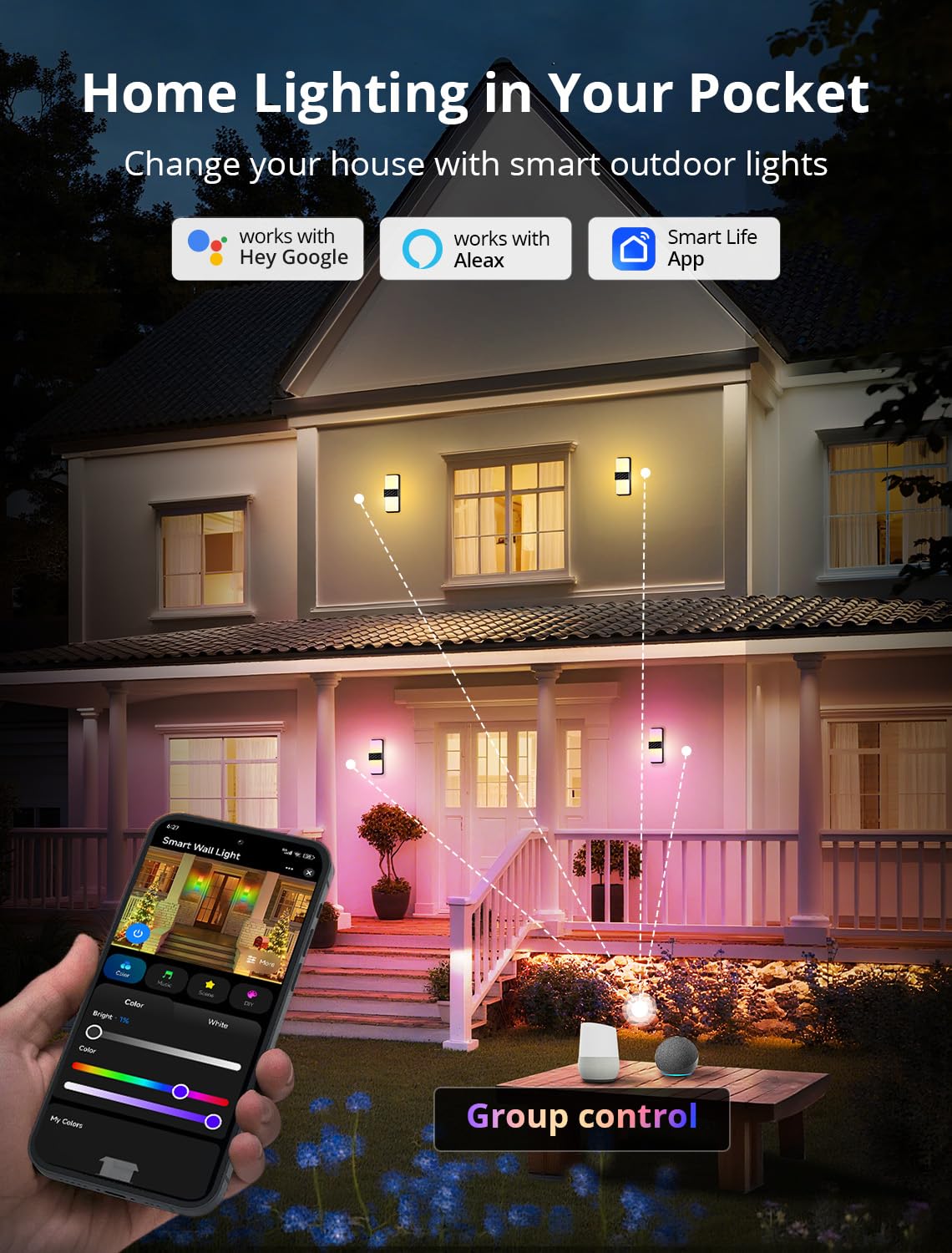 SMAVISTA Smart Outdoor Wall Light with RGB+IC Effects, App & Alexa Control