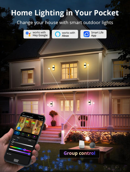 SMAVISTA Smart Outdoor Wall Light with RGB+IC Effects, App & Alexa Control