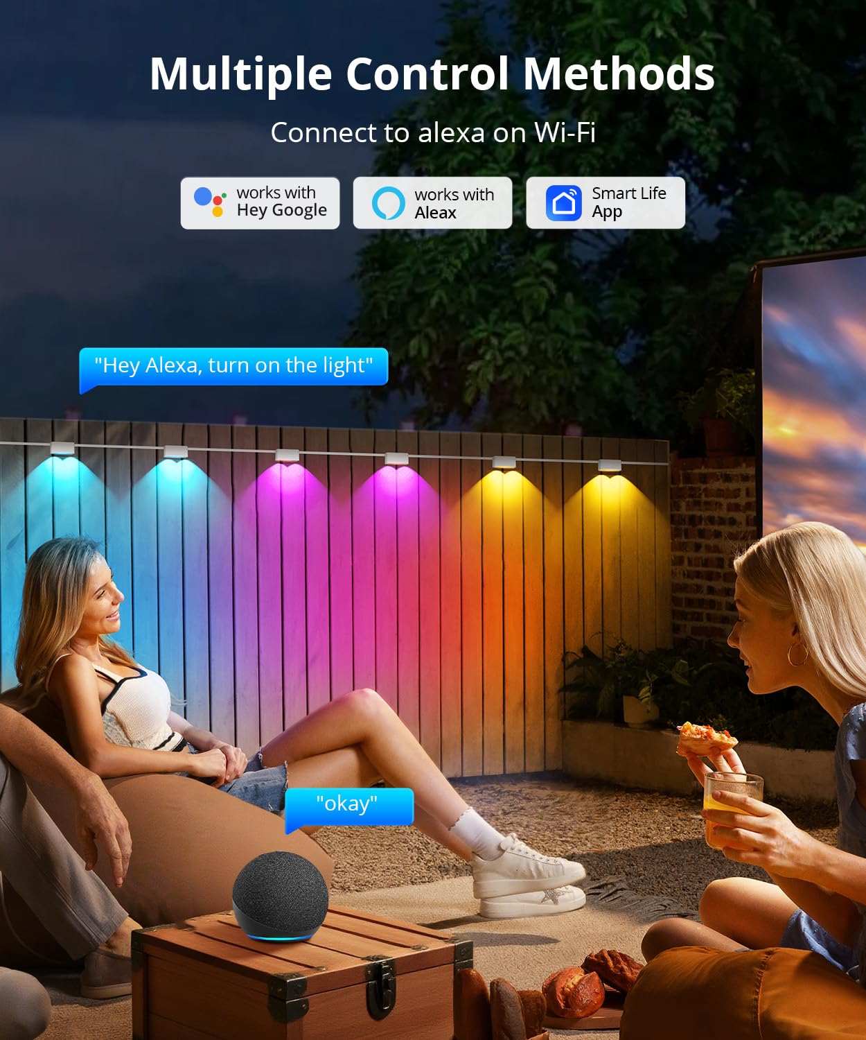 SMAVISTA Smart RGBCW Outdoor Deck Lights – Dual-Lens Waterproof LED Fence Lights with App & Voice Control