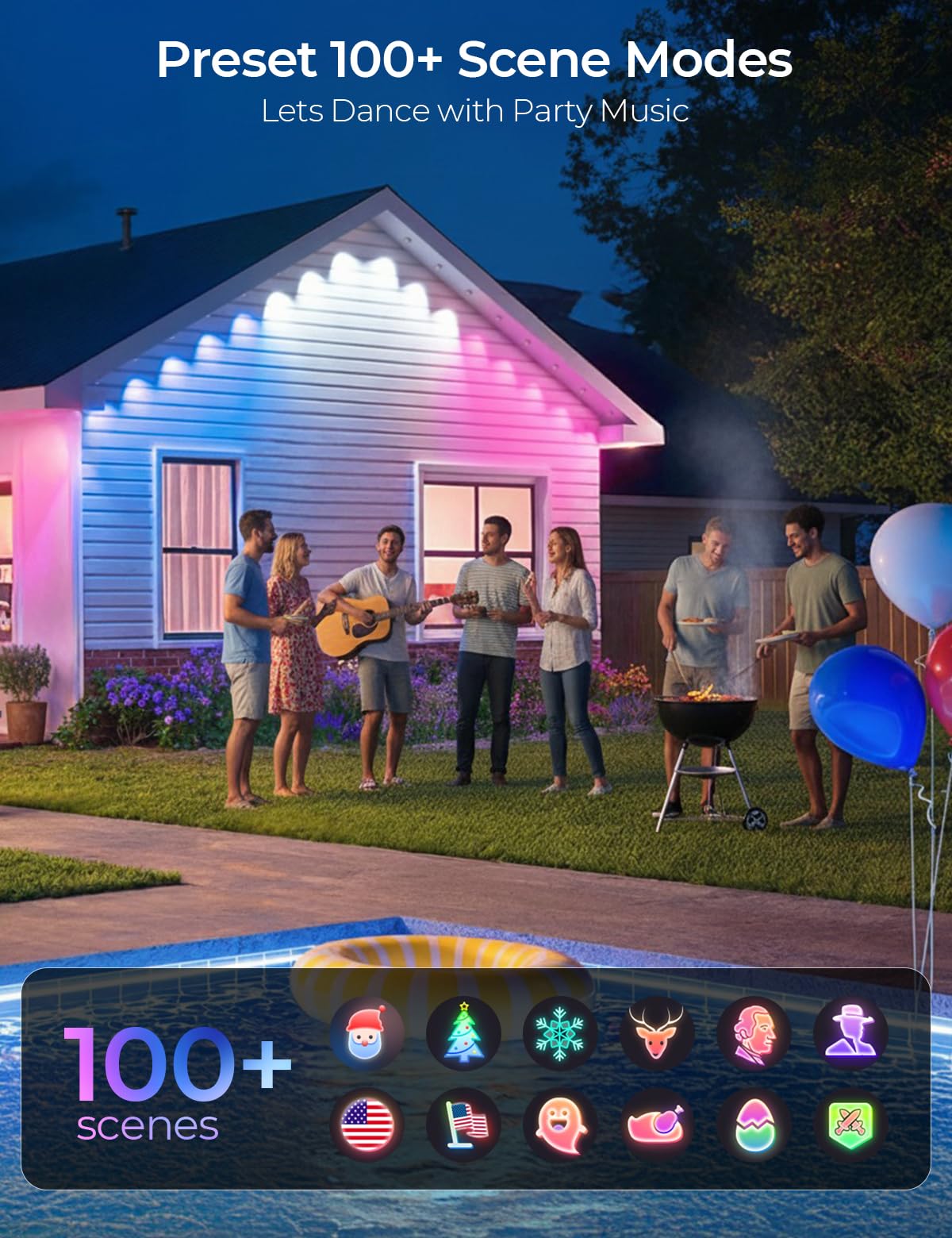 SMAVISTA Smart RGB Permanent Outdoor Lights, App & Voice Controlled Outdoor Eaves Lighting for Year-Round Decor
