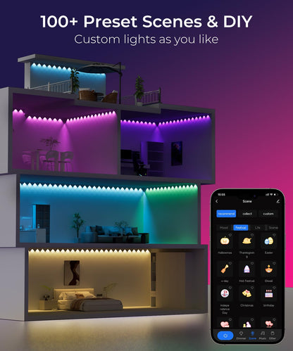 SMAVISTA Smart RGBW+IC String Downlights – 20ft Mood Lighting with 111 Scenes