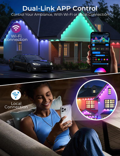 SMAVISTA Smart RGB Permanent Outdoor Lights, App & Voice Controlled Outdoor Eaves Lighting for Year-Round Decor