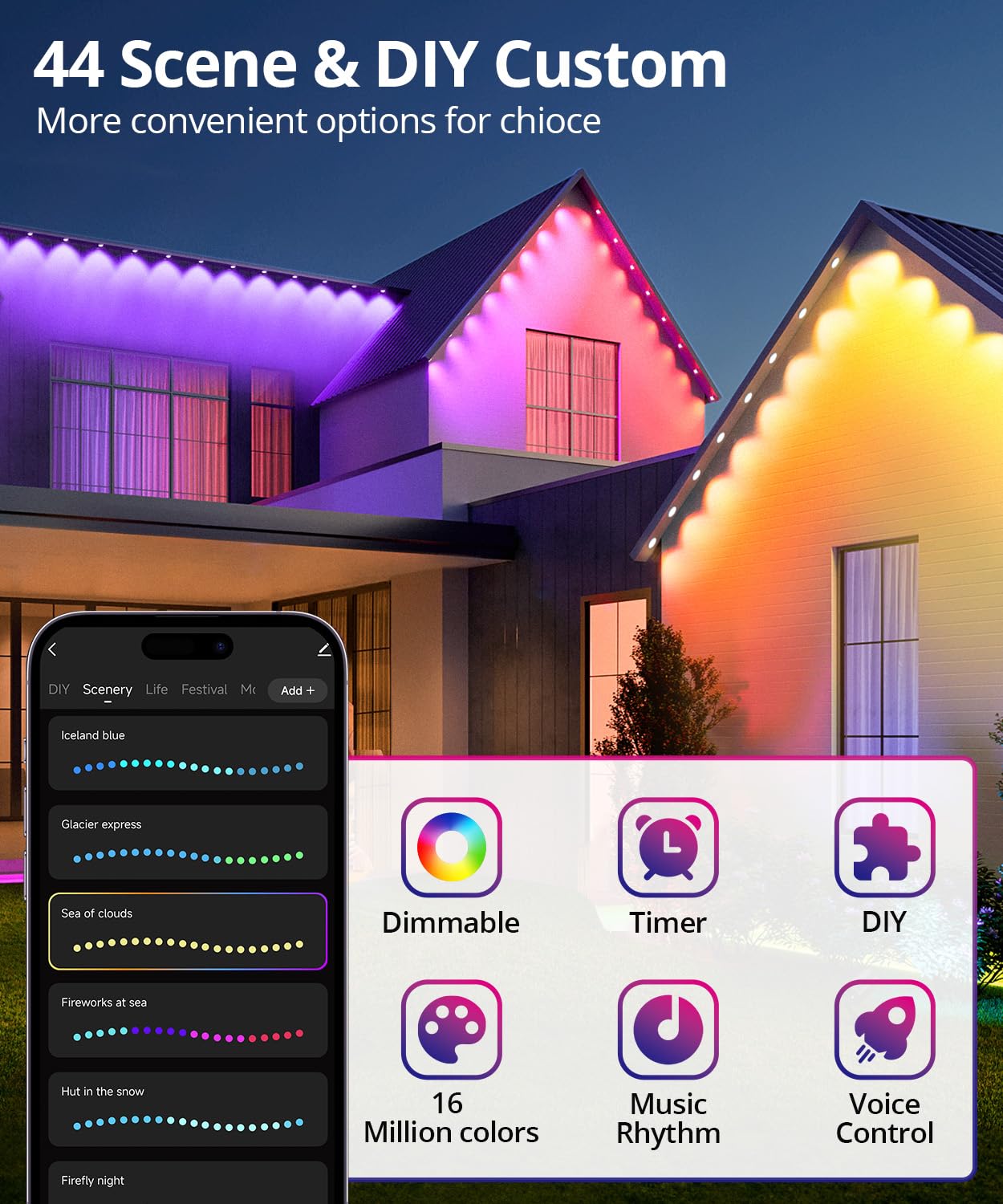 SMAVISTA Smart RGB Permanent Outdoor Lights – App, Voice & Remote Control