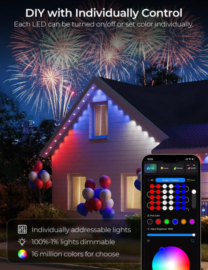 SMAVISTA Smart RGB Permanent Outdoor Lights, App & Voice Controlled Outdoor Eaves Lighting for Year-Round Decor
