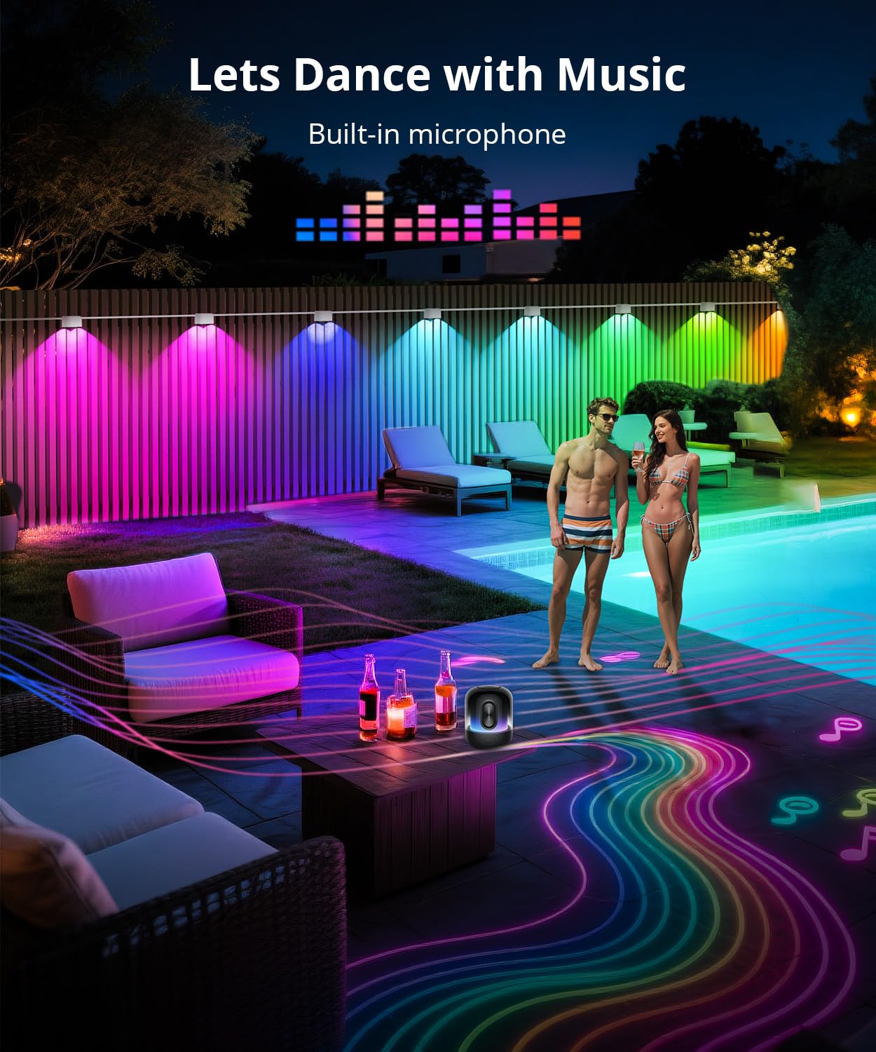 SMAVISTA Smart RGBCW Outdoor Deck Lights – Dual-Lens Waterproof LED Fence Lights with App & Voice Control