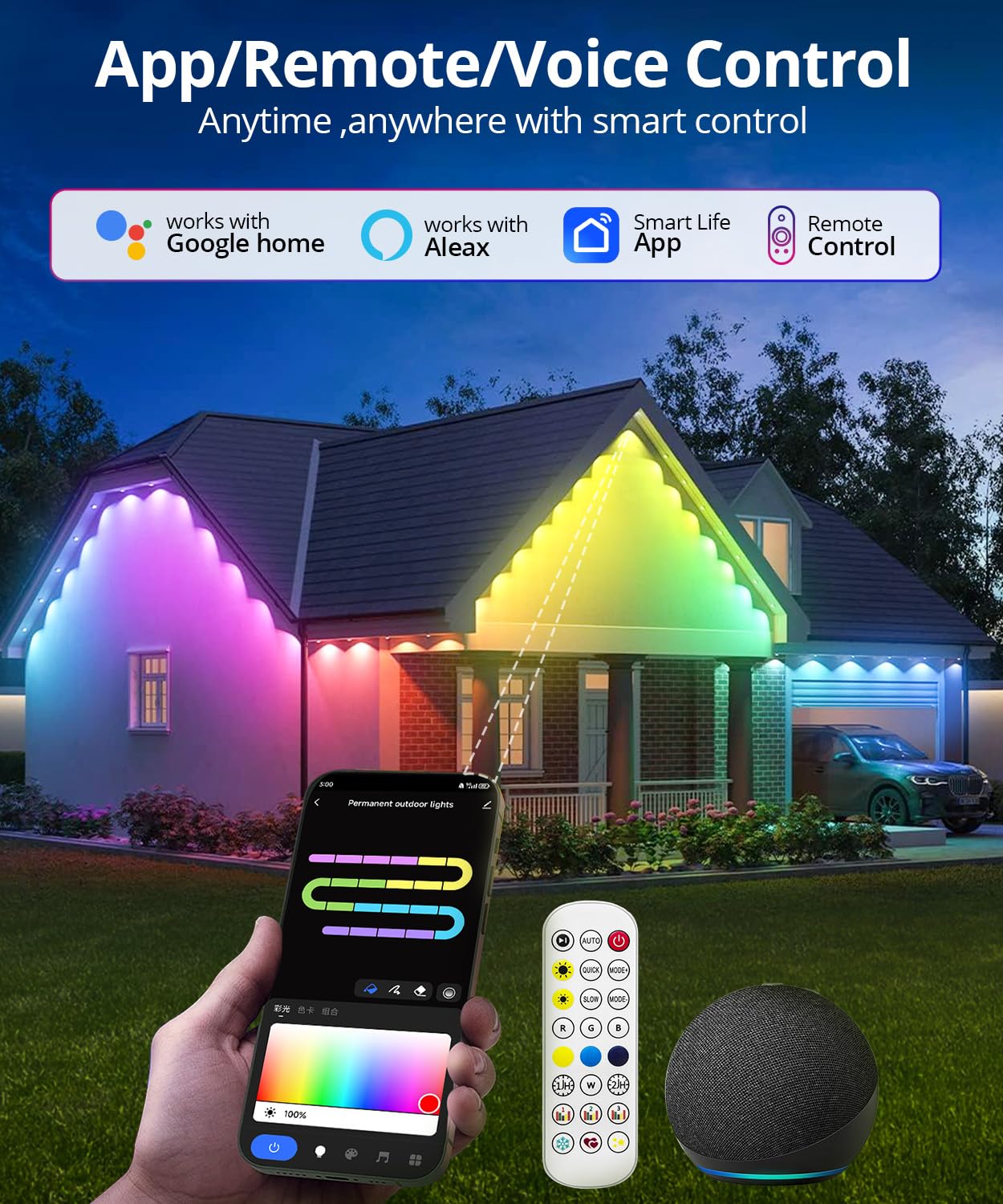 SMAVISTA Smart RGB Permanent Outdoor Lights – App, Voice & Remote Control