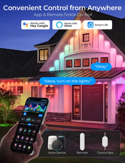 SMAVISTA Smart RGB Permanent Outdoor Lights, App & Voice Controlled Outdoor Eaves Lighting for Year-Round Decor