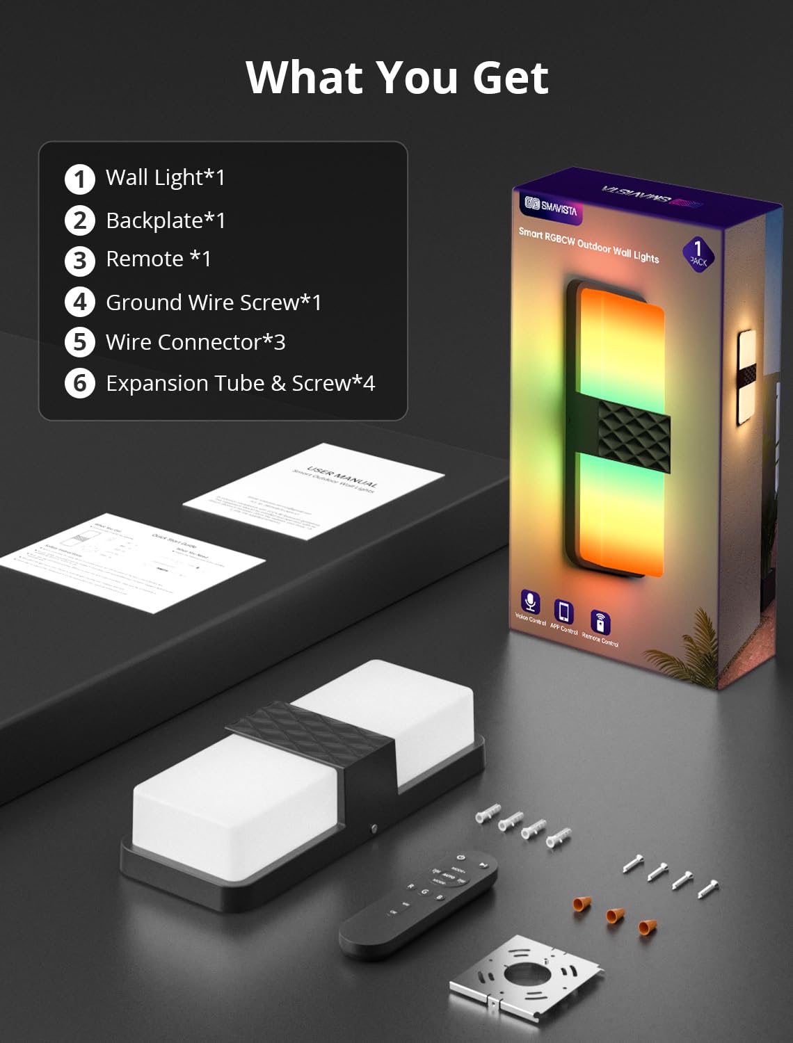 SMAVISTA Smart Outdoor Wall Light with RGB+IC Effects, App & Alexa Control